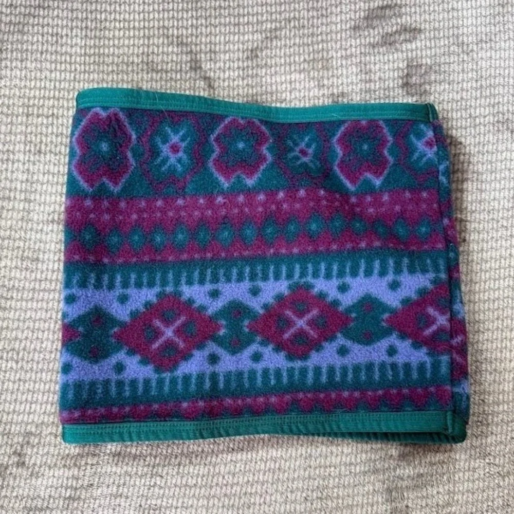 LL Bean Vintage Fleece Neck‎ Gaiter Aztec Geometric Teal Purple Made in USA